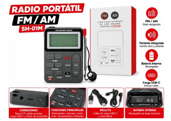 &ua RADIO AM/FM MP3 PANTALLA SH-01M (3171)